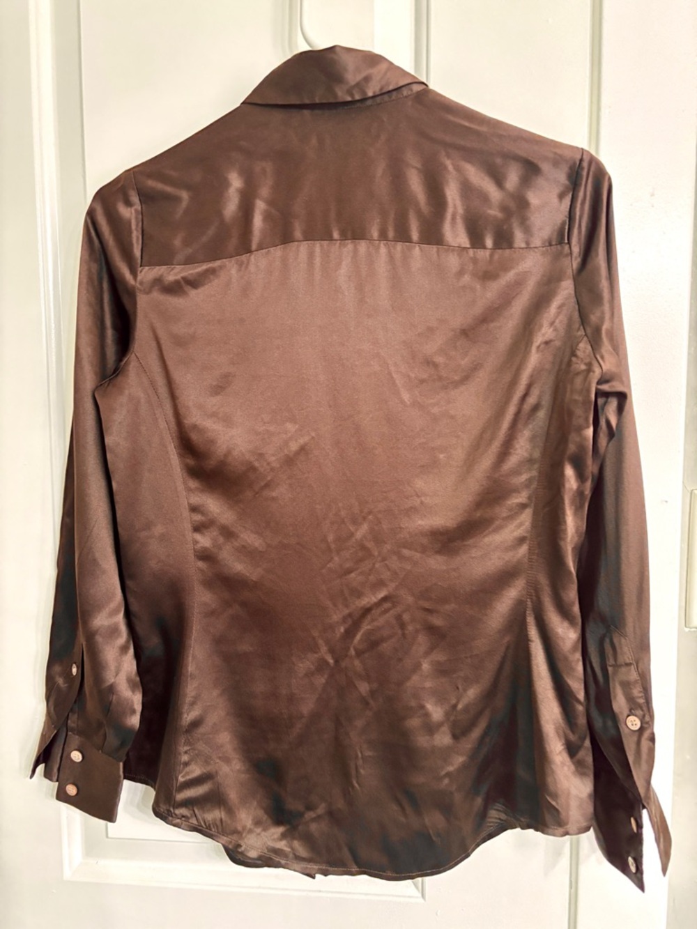 90s Vintage Banana Republic Brown Silk Button-Front Blouse Size XS - Picture 2 of 4